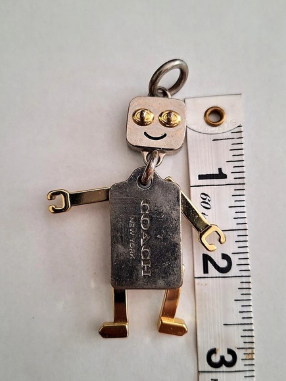 Coach Robot Bag Charm Keychain Silver & Gold